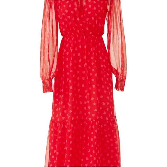 Kate Spade 100% Silk Heart Sheer-Sleeve Midi Dress - Picture 5 of 13